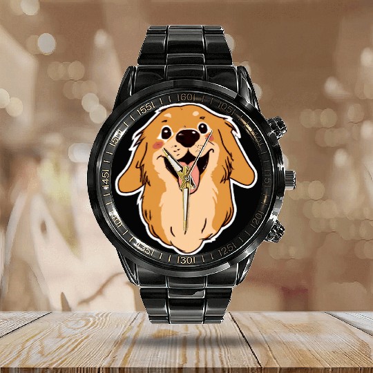 Happy Golden Retriever Dog Lover Puppy Retro Calendar Steel Band Watch
