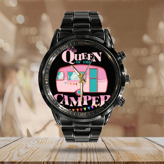 Queen Of The Camper Camping Calendar Steel Band Watch
