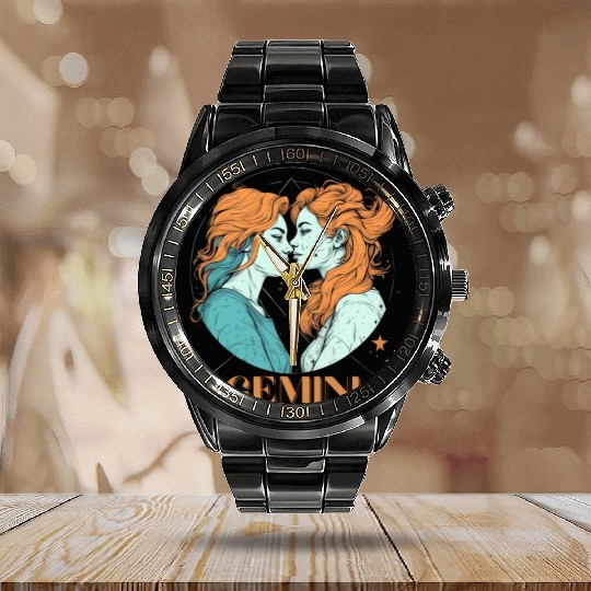 Lesbian Gemini zodiac sign gay girls horoscope Calendar Steel Band Watch