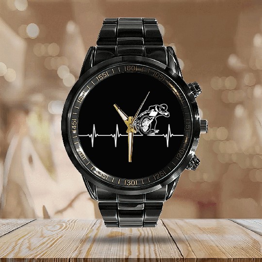 FLAT TRACK MOTORCYCLE heartbeat racing speedway Calendar Steel Band Watch