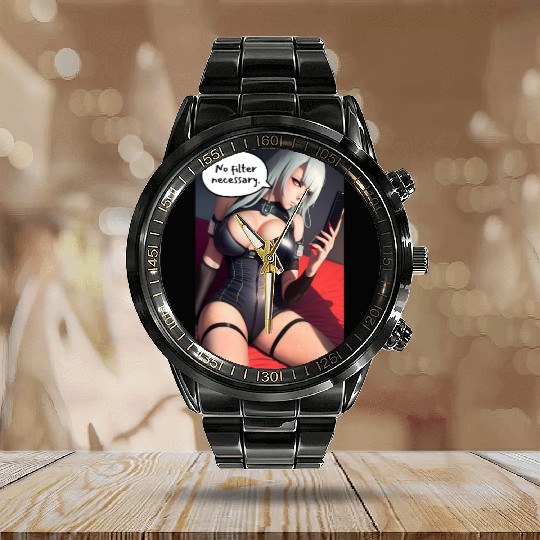 Cyberpunk Waifu Influencer Design 3 Calendar Steel Band Watch