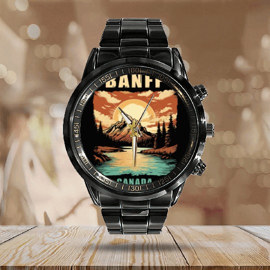 Vintage Retro Canadian Banff National Park Calendar Steel Band Watch