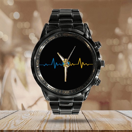 Ukrainian Flag Ukraine Heartbeat Ukrainian Herzsch Calendar Steel Band Watch