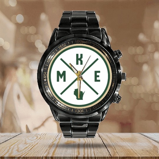 Milwaukee Circle Patch Green Calendar Steel Band Watch