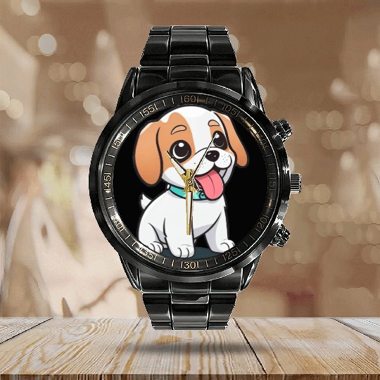 Cute Puppy Calendar Steel Band Watch