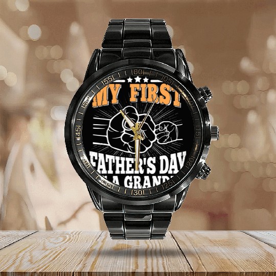 My First Father's Day As A Grandpa Grandfather Calendar Steel Band Watch