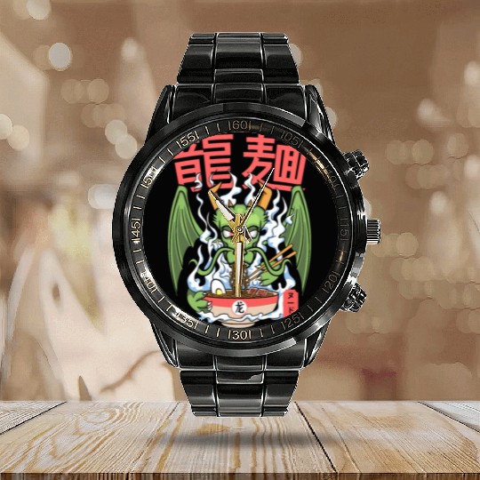 Dragon ramen noodles bowl Kawaii monstrous lizard Calendar Steel Band Watch