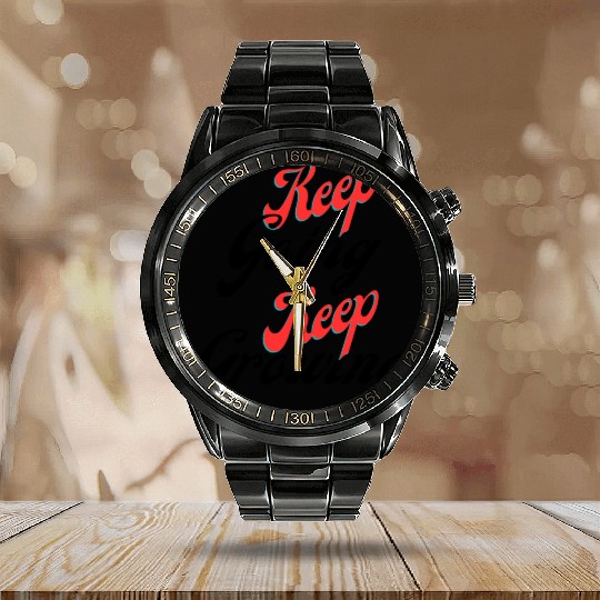 Keep going keep growing yellow Calendar Steel Band Watch