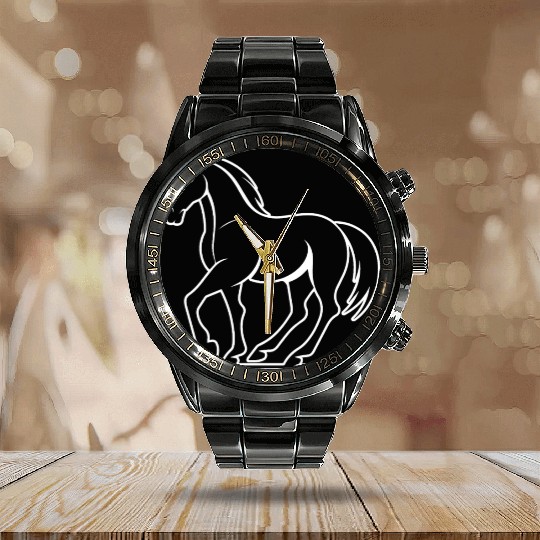 Horse Equine Pony Calendar Steel Band Watch