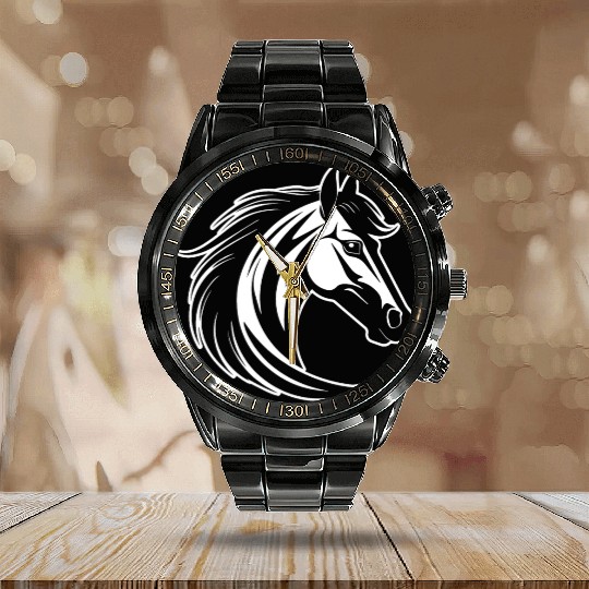 Horse Equine Pony Calendar Steel Band Watch
