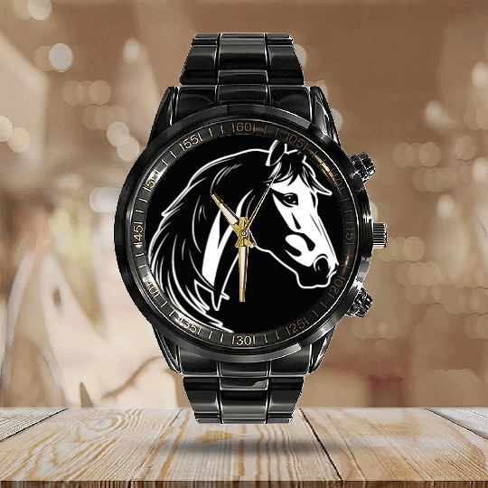 Horse Equine Pony Calendar Steel Band Watch