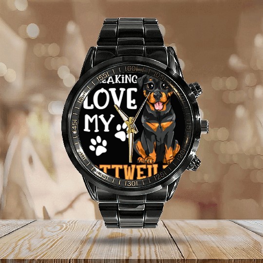 Rottweiler Dog Rottie Puppy I Freaking Love My Rot Calendar Steel Band Watch