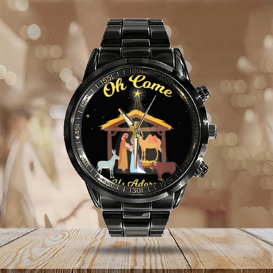 Let Us Adore Him - Advent Nativity Scene North Calendar Steel Band Watch
