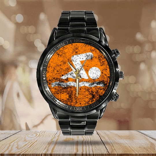 Swim Orange Swim Icon Calendar Steel Band Watch