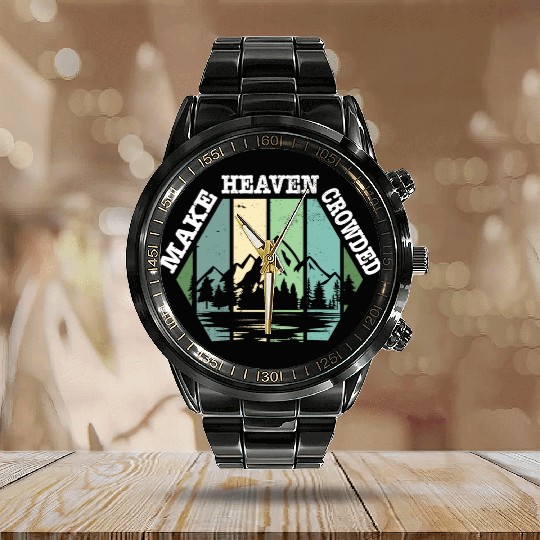 Religious Christian Make Heaven Crowded Jesus Calendar Steel Band Watch