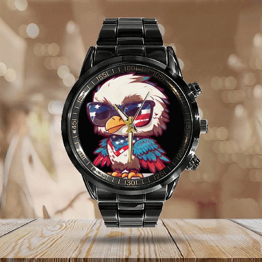Patriotic fashionista Bird Calendar Steel Band Watch