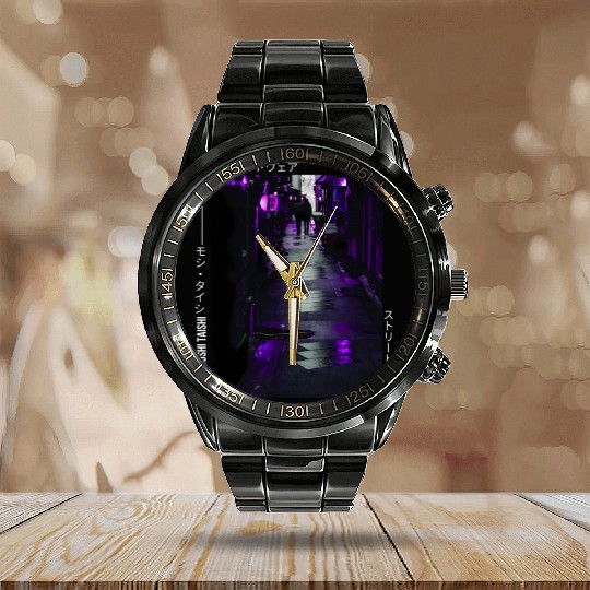 Japanese Cyberpunk Tokyo Streetwear Aesthetic Calendar Steel Band Watch