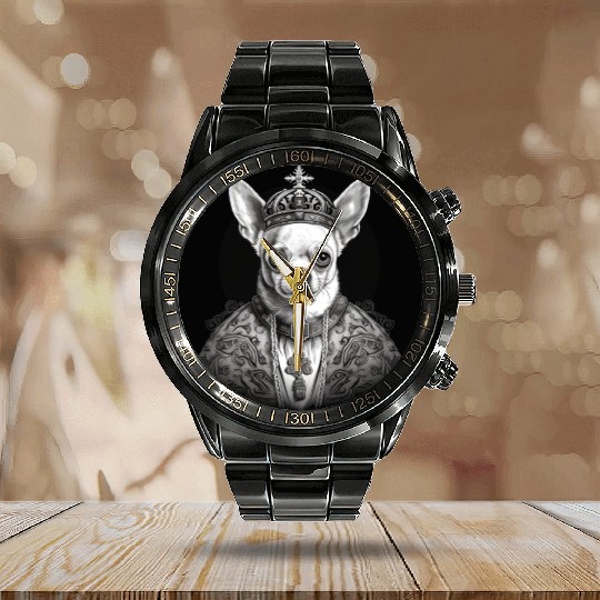 Chihuahua - Pope Dog Church Vatican Catholic Calendar Steel Band Watch