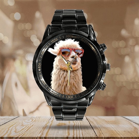 Alpaca Sunglasses Llama Farm I Love Cute Alpacas Calendar Steel Band Watch