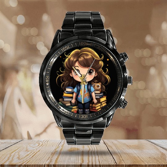 Back to School Pre-K Kindergarten Student Chibi Calendar Steel Band Watch