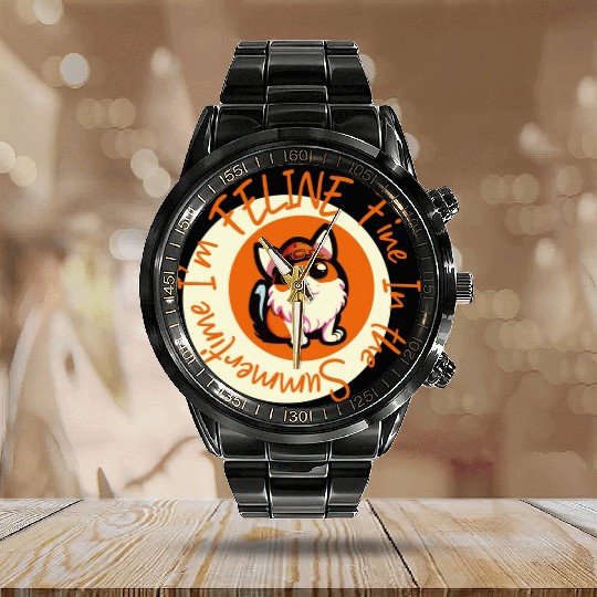 I'm FELINE Fine | Cat Lover Summer Animal Party Calendar Steel Band Watch