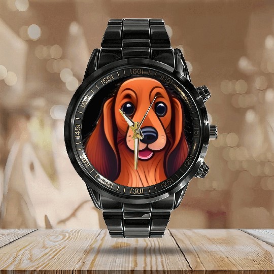 Sweet Dachshund Calendar Steel Band Watch