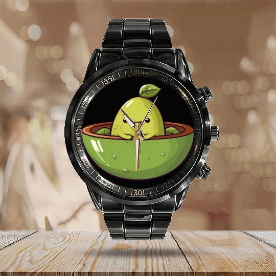 Avocado meets Lime, Fresh Fruit Design Calendar Steel Band Watch