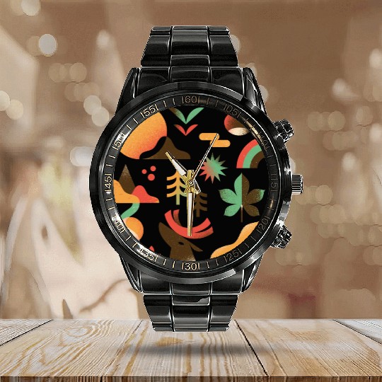 Autumn Mountain Landscape Calendar Steel Band Watch