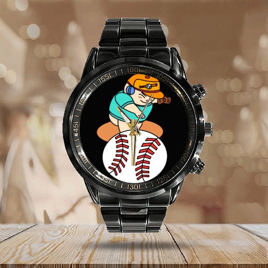 Cute Chibi Baseball Pitcher Calendar Steel Band Watch