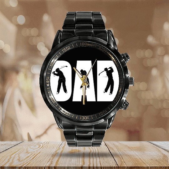 Golf Dad Cool Fathers Day For Golfing Father Calendar Steel Band Watch