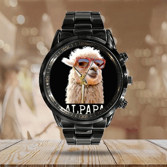 Alpaca Papa Alpapa Lama Dad Alpaca Fathers Day Calendar Steel Band Watch