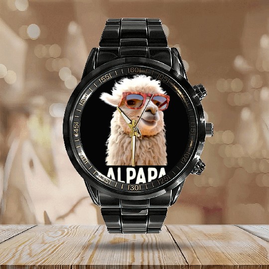 Alpaca Papa Alpapa Lama Dad Alpaca Fathers Day Calendar Steel Band Watch