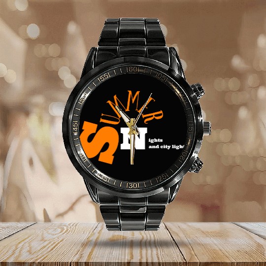 Summer nights and city lights Calendar Steel Band Watch