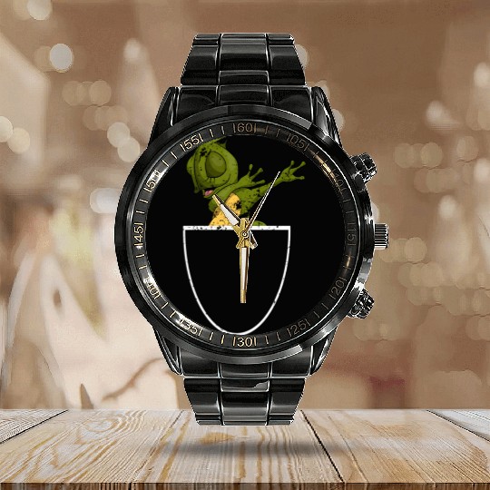 Dabbing Lizard Reptile Animal Pocket Chameleon Calendar Steel Band Watch