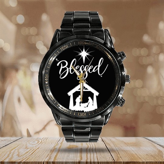 Christian Blessed Jesus Nativity Scene Faith Calendar Steel Band Watch