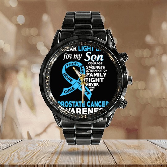 I Wear Light Blue For My Son Prostate Cancer Calendar Steel Band Watch