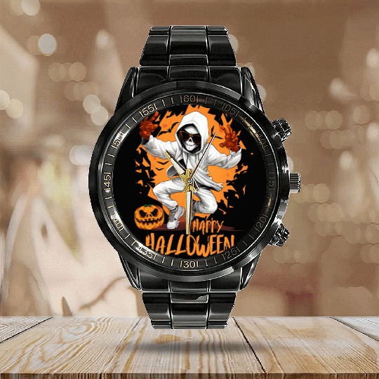 Halloween Skeleton Dabbing Hip Hop Calendar Steel Band Watch