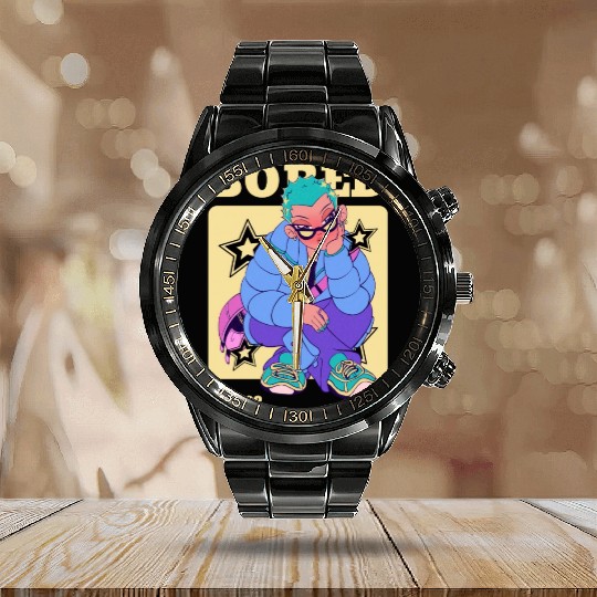 Black Cream Blue Y2K Anime Illustrated Bored Calendar Steel Band Watch