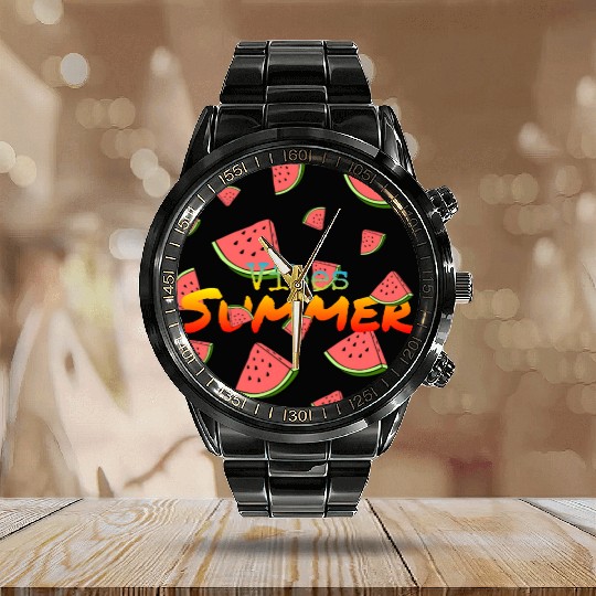 Vibes Summer ,watermelon , Summer design Calendar Steel Band Watch