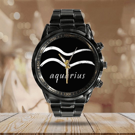 Zodiac Symbol Sign Aquarius Calendar Steel Band Watch