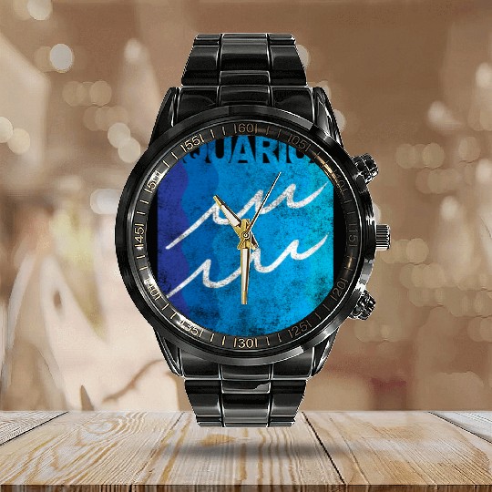 Zodiac Symbol Sign Aquarius Calendar Steel Band Watch