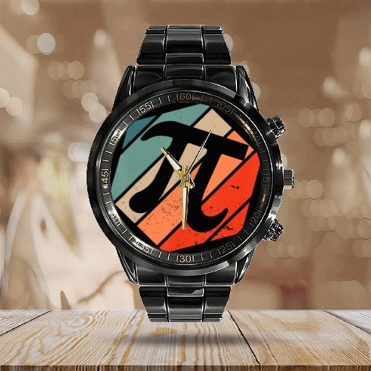 Funny Retro Vintage Math Teacher Pi Day Calendar Steel Band Watch