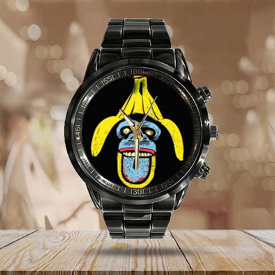 Banana Monkey Calendar Steel Band Watch