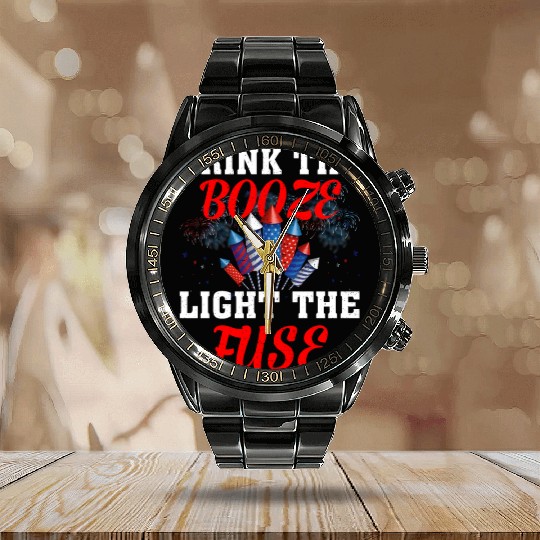 Light The Fuse Fireworks Funny Fourth 4th Of July Calendar Steel Band Watch