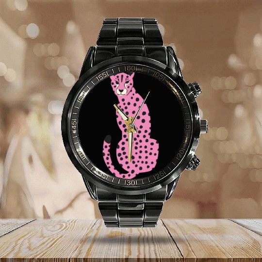 Pink Cheetah Calendar Steel Band Watch