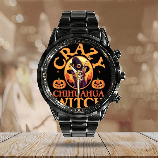 Chihuahua Halloween Puppy Trick Or Treat Dog Lover Calendar Steel Band Watch