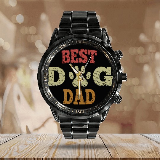 Best Dog Dad Calendar Steel Band Watch