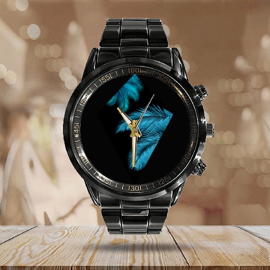 Palm tree icon Calendar Steel Band Watch