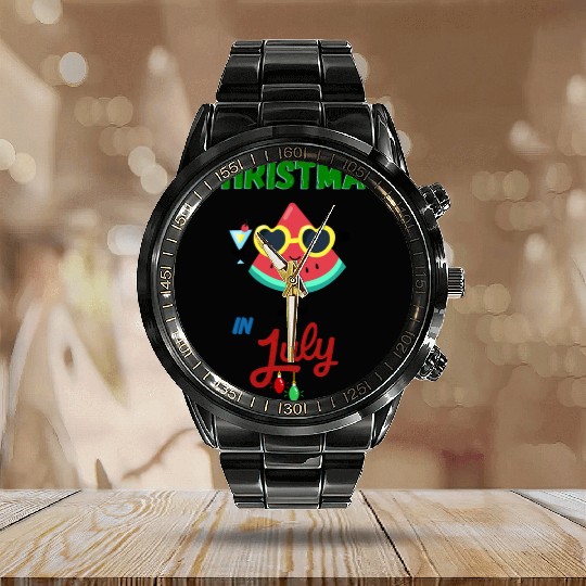 christmas in july cute watermelon Calendar Steel Band Watch for summer