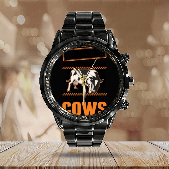 Cow Cattle Breeder Land, Farmer Cows Calendar Steel Band Watch